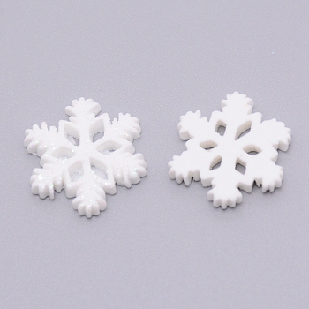 Opaque Resin Cabochons, DIY Accessories, for Christmas, Snowflake Shape, White, 22x20x4mm
