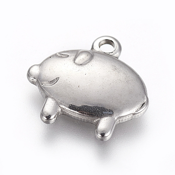 304 Stainless Steel Pendants, Pig, Stainless Steel Color, 14.7~14.8x15~15.3x2.3mm, Hole: 1.8mm