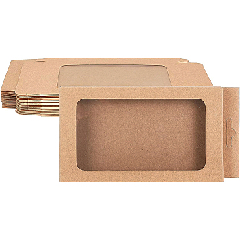 Foldable Creative Kraft Paper Box, Wedding Favor Boxes, Favour Box, Paper Gift Box, with PVC Clear Window, Rectangle, BurlyWood, 17.5x9x1.5cm