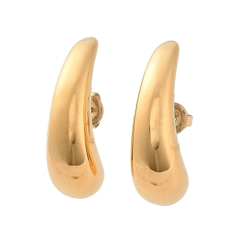 304 Stainless Steel Stud Earrings, Teardrop, Real 14K Gold Plated, 30x10mm