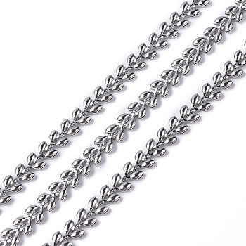 304 Stainless Steel Cobs Chains, Leaf Link Chains, Unwelded, with Spool, Stainless Steel Color, 6x5x2mm, about 16.40 Feet(5m)/Roll