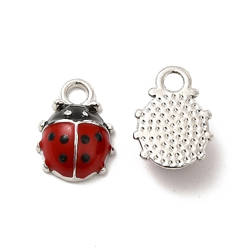 Alloy Enamel Charms, 3D Ladybug Charms, Platinum, 12.5x9x4.5mm, Hole: 2mm