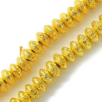 Electroplated Natural Lava Rock Beads Strands, Rondelle, Saucer Beads, Golden Plated, 8.5x4.5mm, Hole: 1.8mm, about 85pcs/strand, 15.59''(39.6cm)