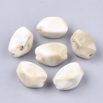 Acrylic Beads, Imitation Gemstone Style, Nuggets, Floral White, 19.5x14.5x14mm, Hole: 2mm, about 238pcs/487g