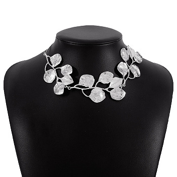 Punk Style Alloy Choker Necklaces for Women, Platinum, Leaf, 24.02 inch(61cm)