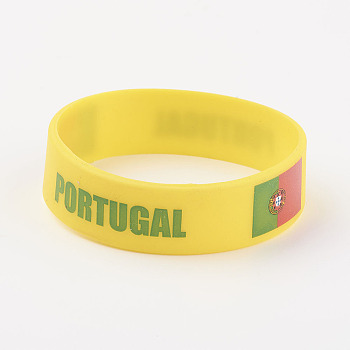 Silicone Wristbands Bracelets, Cord Bracelets, Portugal, Yellow, 8 inch(20.2cm), 19x2mm