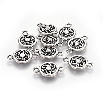 Tibetan Silver Links connectors, Lead Free & Nickel Free & Cadmium Free, Flat Round, Thailand Sterling Silver Plated, 19x12x2mm, Hole: 2mm