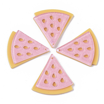Cellulose Acetate(Resin) Pendants, with Glitter Powder, Watermelon, Pink, 36x35x4.5mm, Hole: 1.5mm