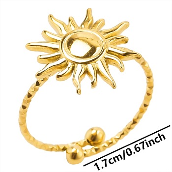 Stainless Steel Sun Cuff Ring for Unisex, Minimalist Adjustable Opening Ring, Golden