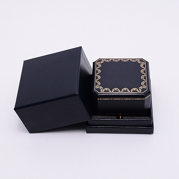 Leatherette Paper Box, Flip Cover, Rings Box, with Imitation Fur & Sponge Mat, Square, Midnight Blue, 7.4x8.2x5.45cm