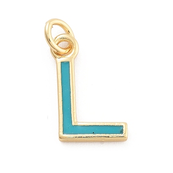 Rack Plating Brass Pendants, with Enamel and Jump Ring, Cadmium Free & Lead Free, Long-Lasting Plated, Real 18K Gold Plated, Letter, Letter L, 11.5x7x1mm, Hole: 2.5mm