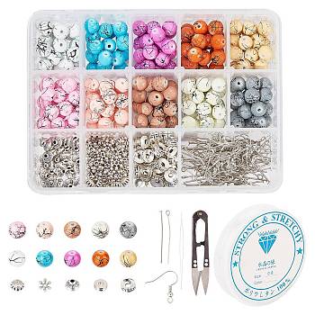 SUNNYCLUE DIY Earring & Bracelets Making Kits, Including Drawbench Glass Beads, Brass Earring Hooks, Brass & Alloy Spacer Beads, Elastic Crystal Thread, Steel Scissors and Iron Beading Needles, Mixed Color, Glass Beads: 8mm, Hole: 1.3~1.6mm, 200pcs/set