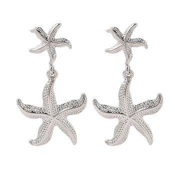 Starfish Alloy Dangle Stud Earrings for Women, Platinum, 54x30.5mm