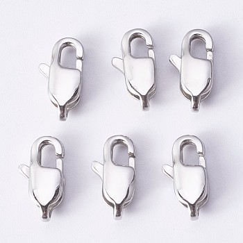 304 Stainless Steel Lobster Claw Clasps, Stainless Steel Color, 13x6.5x3.5mm, Hole: 2mm