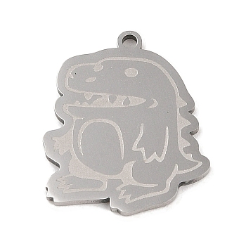 304 Stainless Steel Pendants, Dinosaur Charm, Stainless Steel Color, 24.5x21x1.5mm, Hole: 1mm