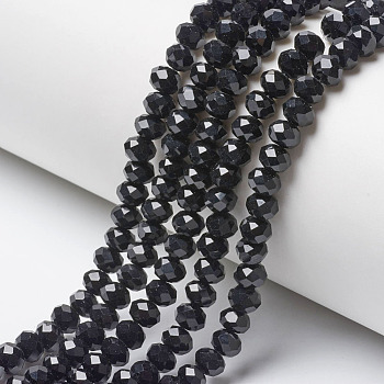 Opaque Solid Color Glass Beads Strands, Faceted, Rondelle, Black, 4x3mm, Hole: 0.4mm, about 113~115pcs/strand, 41~42cm