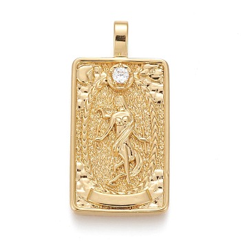 Brass Micro Pave Clear Cubic Zirconia Pendants, Real 18K Gold Plated, Tarot Card Charms, The World, Real 18K Gold Plated, 30x15x4mm, Hole: 3~4mm