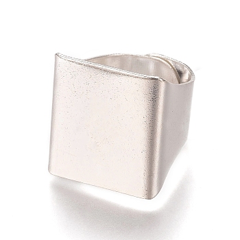 Brass Finger Rings, Wide Band Rings, Square, Silver Color Plated, 17x19.5mm