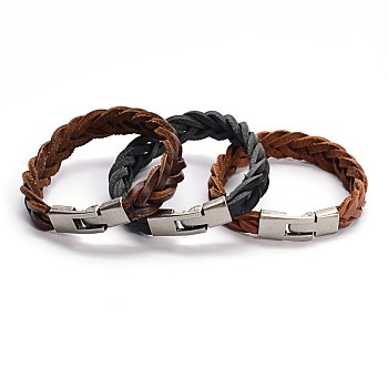 Stylish Braided Leather Cord Bracelets, with Alloy Snap Lock Clasps, Mixed Color, 200x13mm