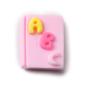 Teachers' Day Opaque Resin Cabochons, Study Supplies, Pink, Book Pattern, 15.5x13x7mm