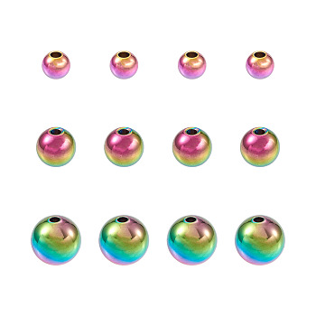 45Pcs 3 Style Ion Plating(IP) 304 Stainless Steel Beads, Round, Rainbow Color, 5.7~10x5~10mm, Hole: 2mm, 15pcs/style
