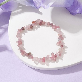 Natural Rose Quartz Chips Beaded Stretch Bracelets for Women, Inner Diameter: 2-1/4~2-1/2 inch(50~52mm)