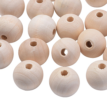 Natural Unfinished Wood Beads, Round Wooden Loose Beads Spacer Beads for Craft Making, Lead Free, Moccasin, 18~20x17~18mm, Hole: 4~5mm