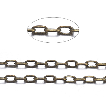 Brass Cable Chains, Diamond Cut Chains, Unwelded, Faceted, with Spool, Oval, Cadmium Free & Nickel Free & Lead Free, Antique Bronze, 4x2x0.5mm, about 301.83 Feet(92m)/roll