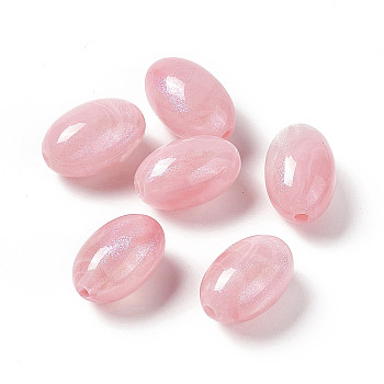 Opaque Acrylic Beads, AB Color, Oval, Pearl Pink, 17x11~11.5mm, Hole: 2.4mm