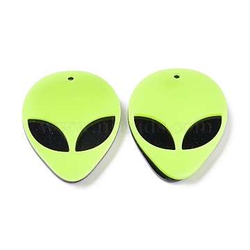 Opaque Acrylic Pendants, Alien Face, Pale Green, 35.5x29.5x4mm, Hole: 1.8mm(MACR-P023-01E)