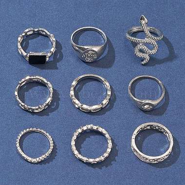 9Pcs 3 Style Snke & Star & Rectangle & Hollow Zinc Alloy Finger Rings Set(RJEW-FS0001-08)-2