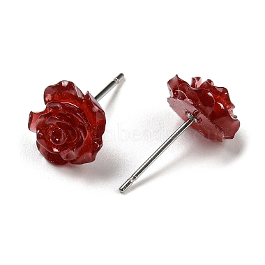 boucles d'oreilles à tige en forme de fleur de rose en résine avec 316 épingles en acier inoxydable(EJEW-D070-01B)-2