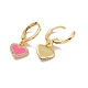 Boucles d'oreilles pendantes en forme de cœur avec zircone cubique transparente et émail rose(EJEW-C030-11G)-2