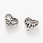 Tibetan Style Alloy Beads, Heart, Cadmium Free & Nickel Free & Lead Free, Antique Silver, 10x12x4mm, Hole: 1.5mm, about 870pcs/1000g(TIBEB-Q067-38AS-NR)
