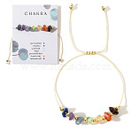 Chakra Bohemian Style Natural Mixed Gemstone Chip Braided Bead Bracelets for Women Men, with Gift Card, Inner Diameter: 11 inch(28cm)(XQ9440)