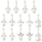 14Pcs 7 Styles ABS Plastic Imitation Pearl & Alloy Pendant Decorations, Heart-shape Angel, with Alloy Lobster Claw Clasps, Silver, 40~44mm, 2pcs/style(HJEW-FS00042-01)