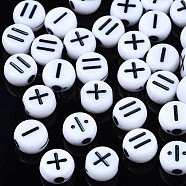 Opaque Acrylic Beads, Flat Round with Arithmetic Symbol, White, White, 7x4mm, Hole: 1.8mm, about 3670pcs/500g(SACR-S273-44)
