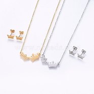 304 Stainless Steel Jewelry Sets, Stud Earrings and Pendant Necklaces, Crown, Mixed Color, Necklace: 18.9 inch(48cm), Stud Earrings: 7x11x1.2mm, Pin: 0.8mm(SJEW-O090-21)