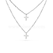 TINYSAND@ CZ Jewelry 925 Sterling Silver Cubic Zirconia Cross Pendant Two Tiered Necklaces, Platinum, 21 inch, 18 inch(TS-N014-S-18)