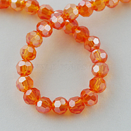 Electroplate Glass Bead Strands, Pearl Luster Plated, Faceted(32 Facets), Round, Dark Orange, 4mm(EGLA-R015-4mm-28)