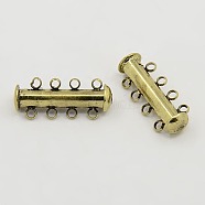 4-strands Brass Slide Lock Clasps, Multi-Strand Jewelry Components, 8 Holes, Antique Bronze, 25x6mm, Hole: 2mm(X-KK-Q357-1)