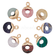8Pcs 8 Styles Natural & Synthetic Mixed Gemstones Flat Round/Donut Charms, with Rack Plating Golden Tone Brass Loops, 14x10mm, 1pc/style(G-FH0002-13)