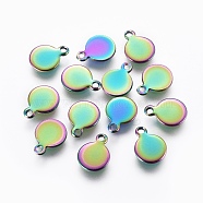 Ion Plating(IP) 304 Stainless Steel Charms, Flat Round, Stamping Blank Tag, Rainbow Color, 9.5x7x0.8mm, Hole: 1.2mm(STAS-G201-01C-M)