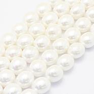 Shell Pearl Beads Strands, Oval, Creamy White, 15~16x12~13x11mm, Hole: 1mm, about 25pcs/strand, 15.7 inch(40cm)(BSHE-P024-15)