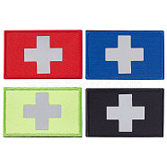 4Pcs 4 Colors Reflective First Aid Cross Patches, Medical Hoop & Loop Badge, Rectangle, Mixed Color, 50x80x3.5mm, 1pc/color(PATC-GF0001-16)