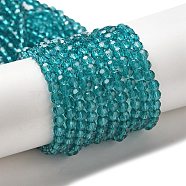Transparent Glass Beads, Faceted(32 Facets), Round, Dark Turquoise, 4mm, Hole: 0.7mm, about 94~96pcs/strand, 14.17~14.37 inch(36~36.5cm)(EGLA-A035-T4mm-D12)
