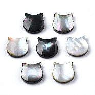 Natural Black Lip Shell Beads, Cat Head, 10x10x3.5mm, Hole: 0.9mm(SSHEL-N034-123A)