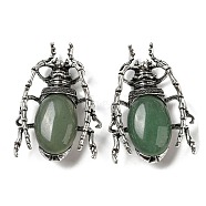 Dual-use Items Alloy Brooch, with Natural Green Aventurine, Spider, 49.5x35.5x15~16mm, Hole: 4x2.5mm(JEWB-C026-05I-AS)
