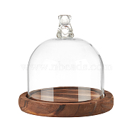 Glass Microlandschaft Covers, Glass Bear Cover, Decorative Display Case, Cloche Bell Jar Terrarium with Wood Base, for DIY Preserved Flower Gift, Coconut Brown, 113x110mm, Base: 113x16mm(DJEW-WH0039-47A)