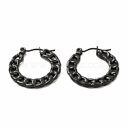 Ion Plating(IP) 304 Stainless Steel Curb Chain Shape Stud Earrings for Women, Electrophoresis Black, 20x22x2mm, Pin: 0.7mm(EJEW-F283-02EB)